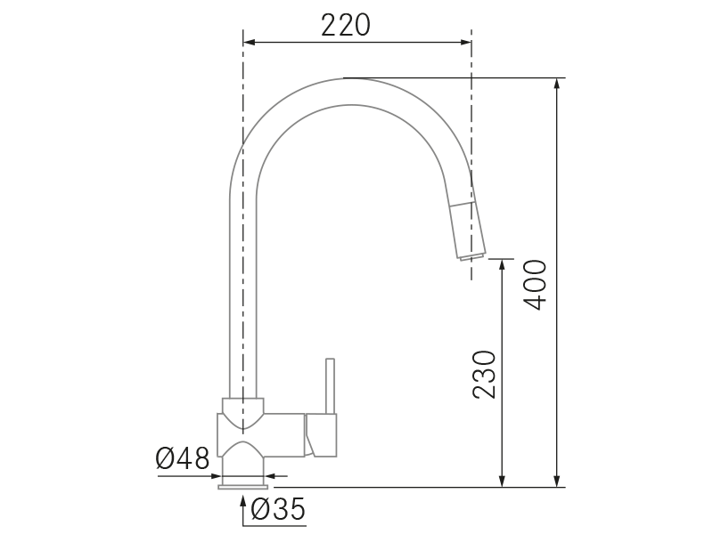 Grifos de cocina de diseño - Wave - Plano técnico