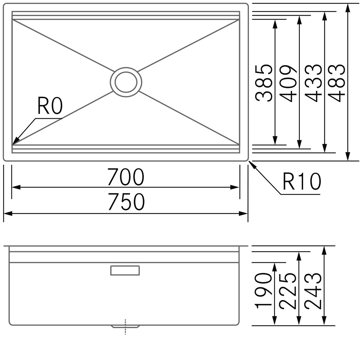 Fregaderos de cocina de diseño - Layer 70 - Plano técnico