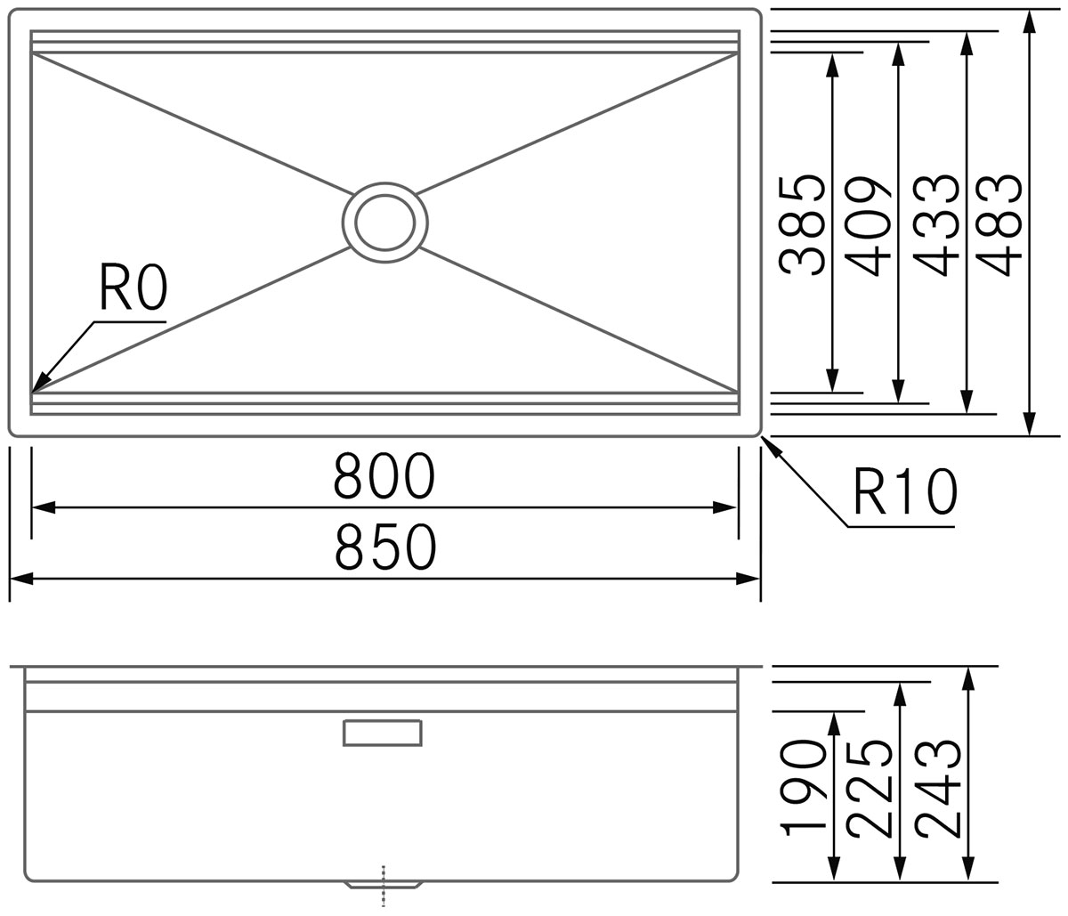 Fregaderos de cocina de diseño - Layer 80 - Plano técnico