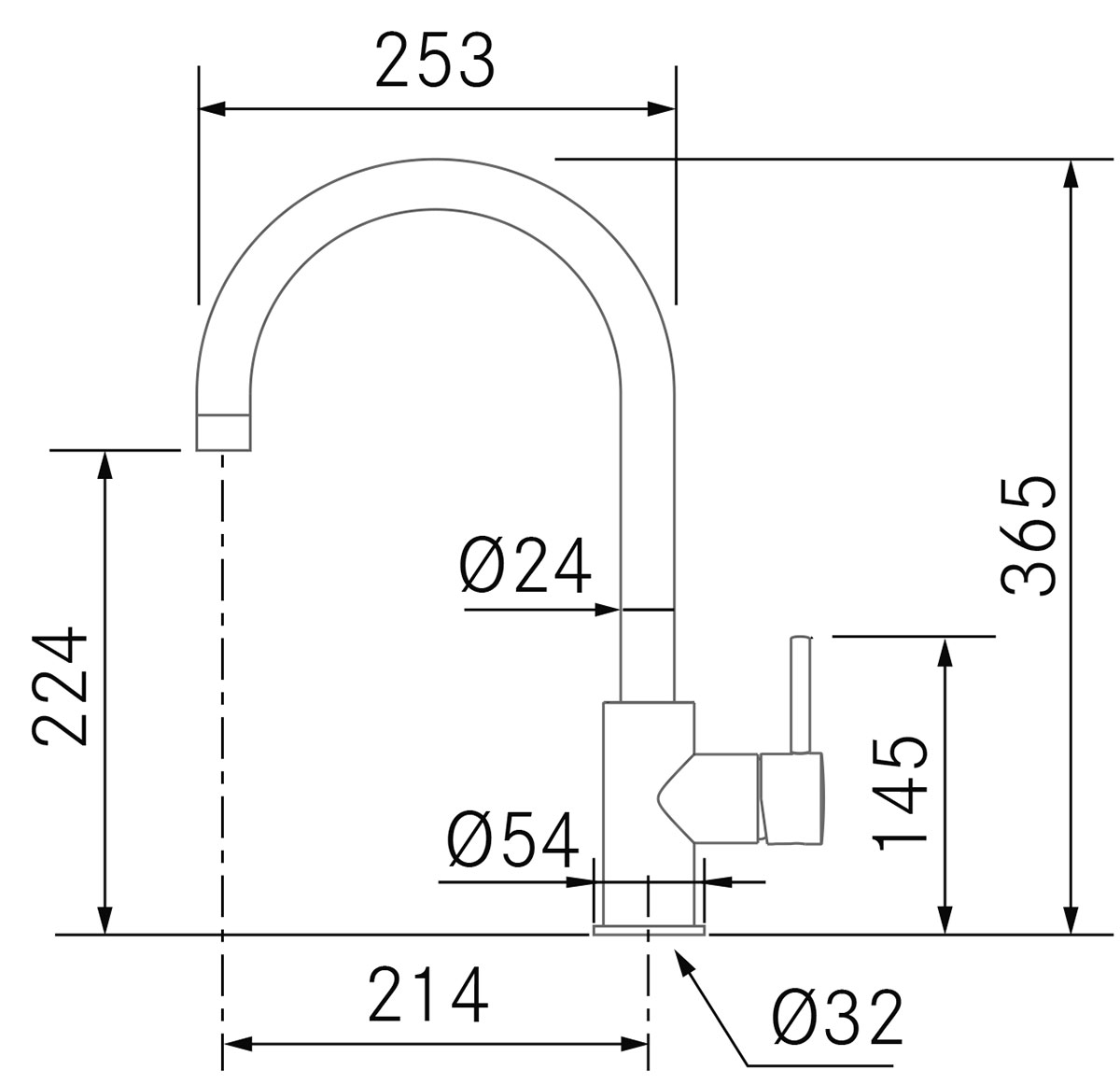 Grifos de cocina de diseño - Sena - Plano técnico