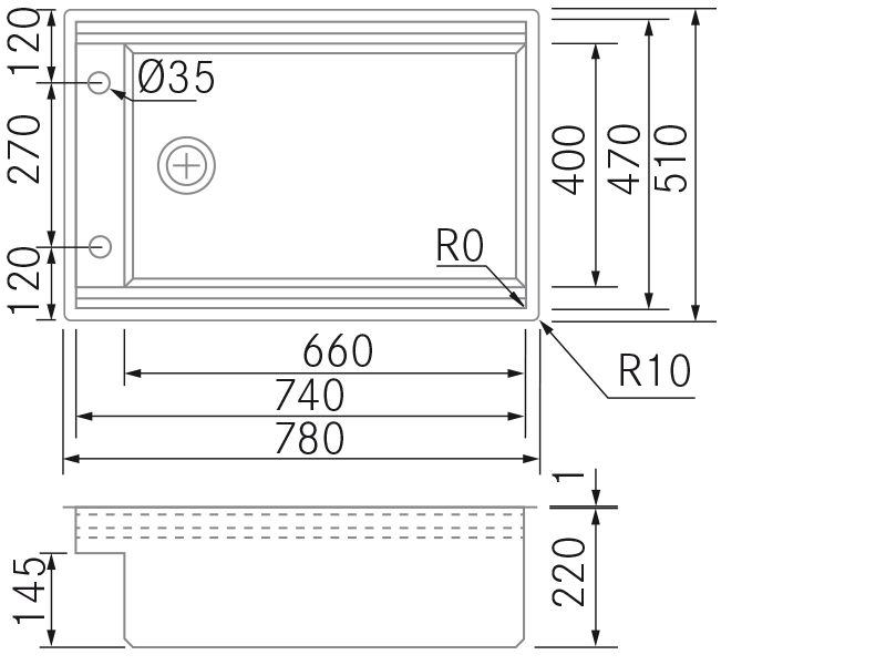 Fregaderos de cocina de diseño - Star BTK-M80 - Plano técnico