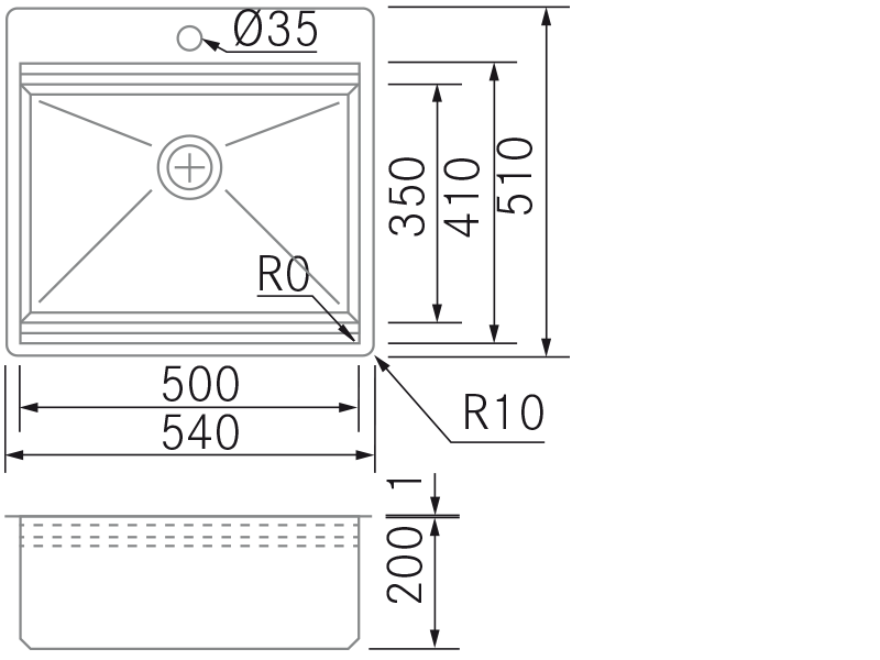 Fregaderos de cocina de diseño - Smart BTK-M60 - Plano técnico