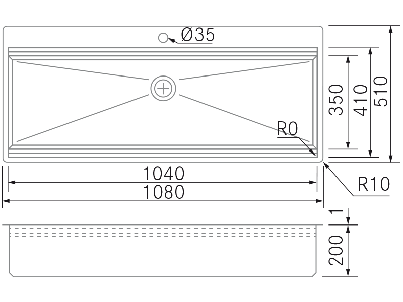 Fregaderos de cocina de diseño - Smart BTK-M120 - Plano técnico